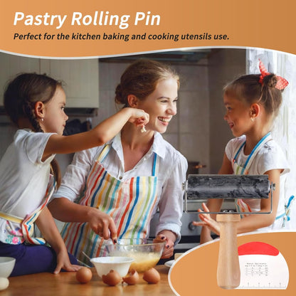 Small Marble Rolling Pin Pizza Roller with Dough Scraper Cutter, Marble Roller Non-Stick T-Type, For Cake Baking Tortilla Fudge Pizza Cookies and Other Kitchen Baking Cooking(White)