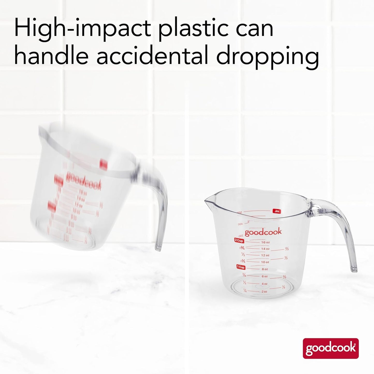 GoodCook Everyday 4-Cup Liquid Measuring Cup, Clear Plastic with Easy-to-Read Markings, Tapered Pour Spout, Comfortable Handle, Measures in Cups, Ounces, Pints, and Milliliters