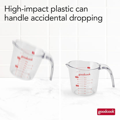 GoodCook Everyday 4-Cup Liquid Measuring Cup, Clear Plastic with Easy-to-Read Markings, Tapered Pour Spout, Comfortable Handle, Measures in Cups, Ounces, Pints, and Milliliters