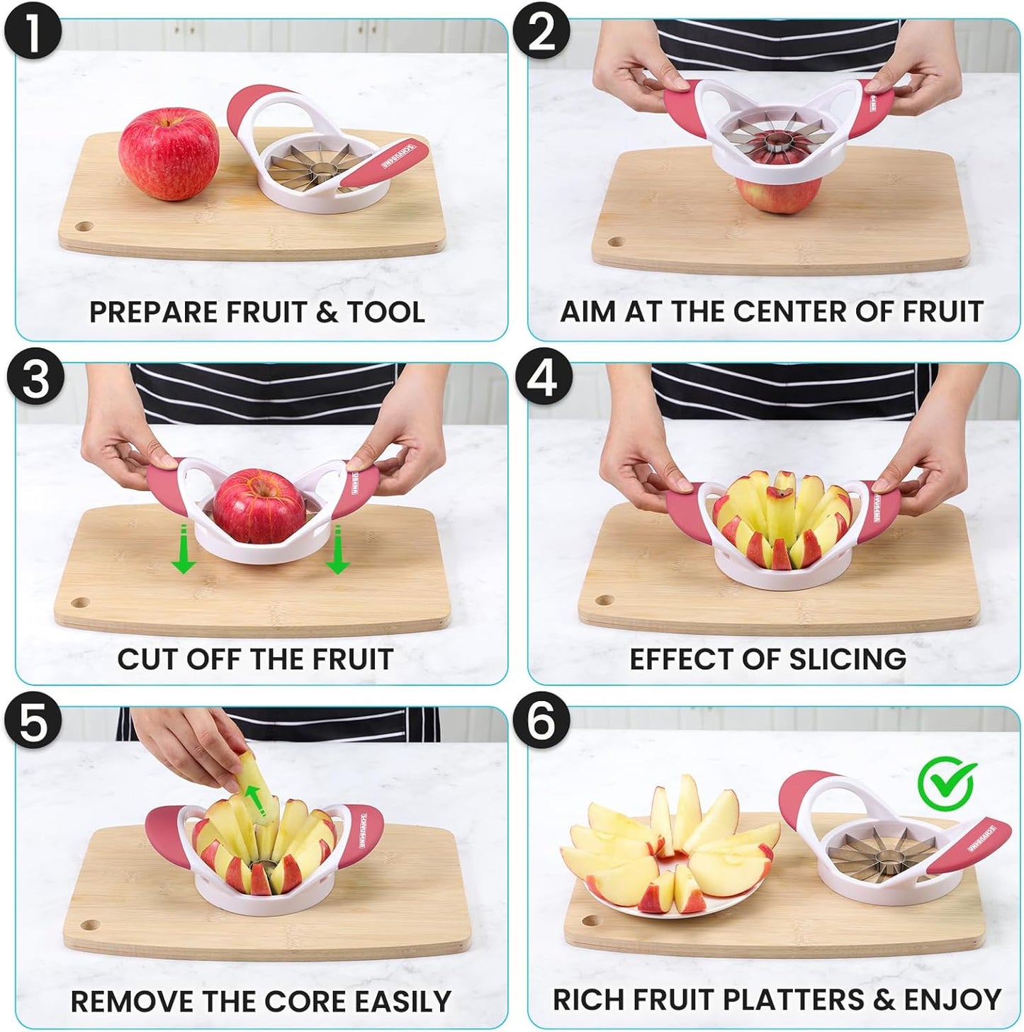 SCHVUBENR 12-Blade Apple Slicer and Corer - 4.72 Inch Sharp Stainless Steel Apple Cutter - Professional Apple Divider Tool for Quick Slices - Easy to Use & Clean - Slice Fruits with Ease - Black
