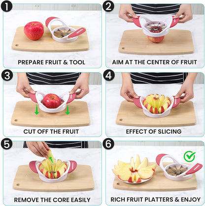 SCHVUBENR 12-Blade Apple Slicer and Corer - 4.72 Inch Sharp Stainless Steel Apple Cutter - Professional Apple Divider Tool for Quick Slices - Easy to Use & Clean - Slice Fruits with Ease - Black