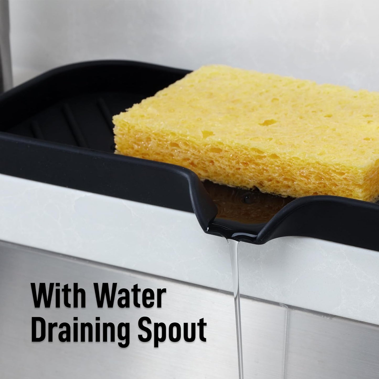 Zulay Kitchen (9x3.5in Sponge Holder for Kitchen Sink - Flexible Heavy-duty Multipurpose Sink Caddy - Counter Organizer for Kitchen, Bathroom, Makeup, Trinkets & More! (Grey)
