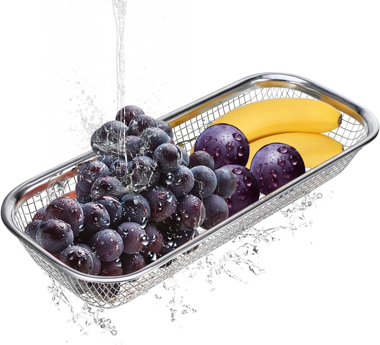 Ipetboom Stainless Steel Drain Basket Sieve - Thickened Multi-Purpose Fruit and Vegetable Colander for Kitchen Sink over the Sink Strainer and Storage Basket - Size S, 31x12x5.5cm