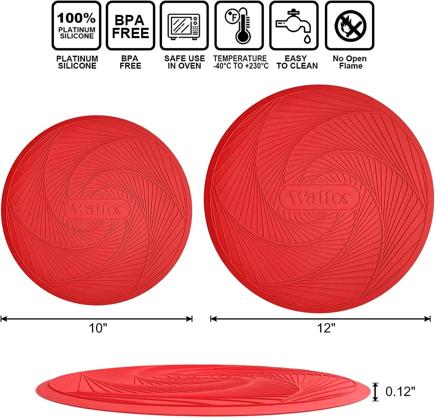 Walfos Silicone Trivet Mats - 4 Heat Resistant Pot Holders, Multipurpose Non-Slip Hot Pads for Kitchen Potholders, Hot Dishers, Jar Opener, Spoon Holder, Food Grade Silicone & BPA Free (Black)