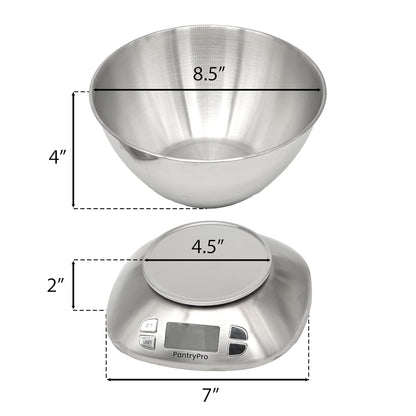 Stainless Steel Digital Kitchen Scale w. Bowl - for Food Coffee Lab - LCD Display gram Ounces lb:oz lb ml - 12 LBS/5.5 KG Capacity - Battery Included - Gold by The Display Guys