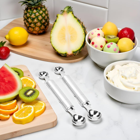 2 Pcs Double Ended Headed Fruit Icecream Ball Spoon Melon Baller Parisienne Scoop Smooth Round Melon Balls Melon Scoop for Watermelon/Ice 30mm Melon Ballers