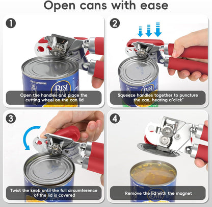 Can Opener Manual, UHIYEE Hand Held Manual Can Openers Heavy Duty with Smoother Cut Sharp Blade, Manual Hand Can Open with Soft Handle, Easy to Turn Knob, Magnetic Lid Lifter, Black