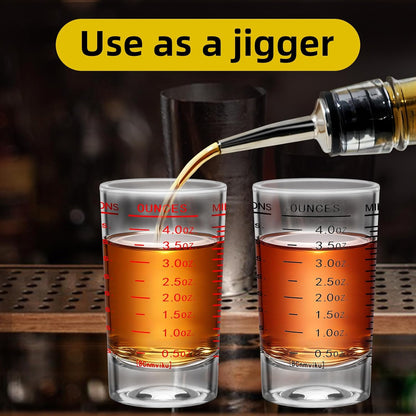 2Pcs Shot Glass Measuring Cup, 4 Ounce Heavy Base Jigger, Espresso Shot Glasses, Liquid Cup, Round Shot Glasses, Small Cups for Vodka, Whiskey, Tequila, Espresso, Liquor (2, Red)