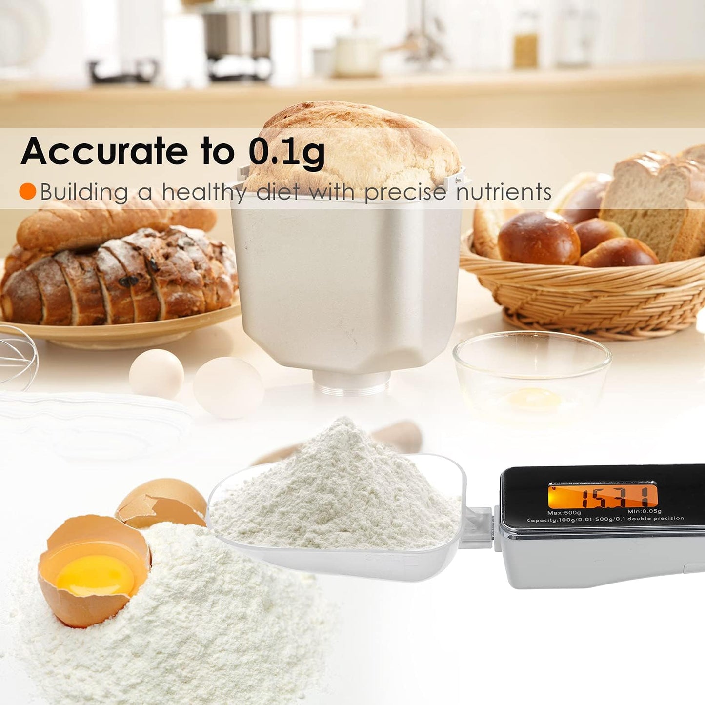 Spoon Scale, Digital Spoon Scale Electronic Measuring Spoon Scale Household Kitchen Spoon Scale Food Scale with Tare Function Capacity 0.05g to 500g Support Unit g/oz/gn/ct/