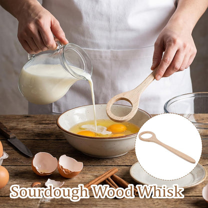 Wooden Dough Whisk, 12 Inch/30cm Reusable Wooden Sourdough Whisks for Cooking, Washable Sourdough Mixing Tool, Practical Bread Baking Supplies for Home Restaurant Picnics Camping