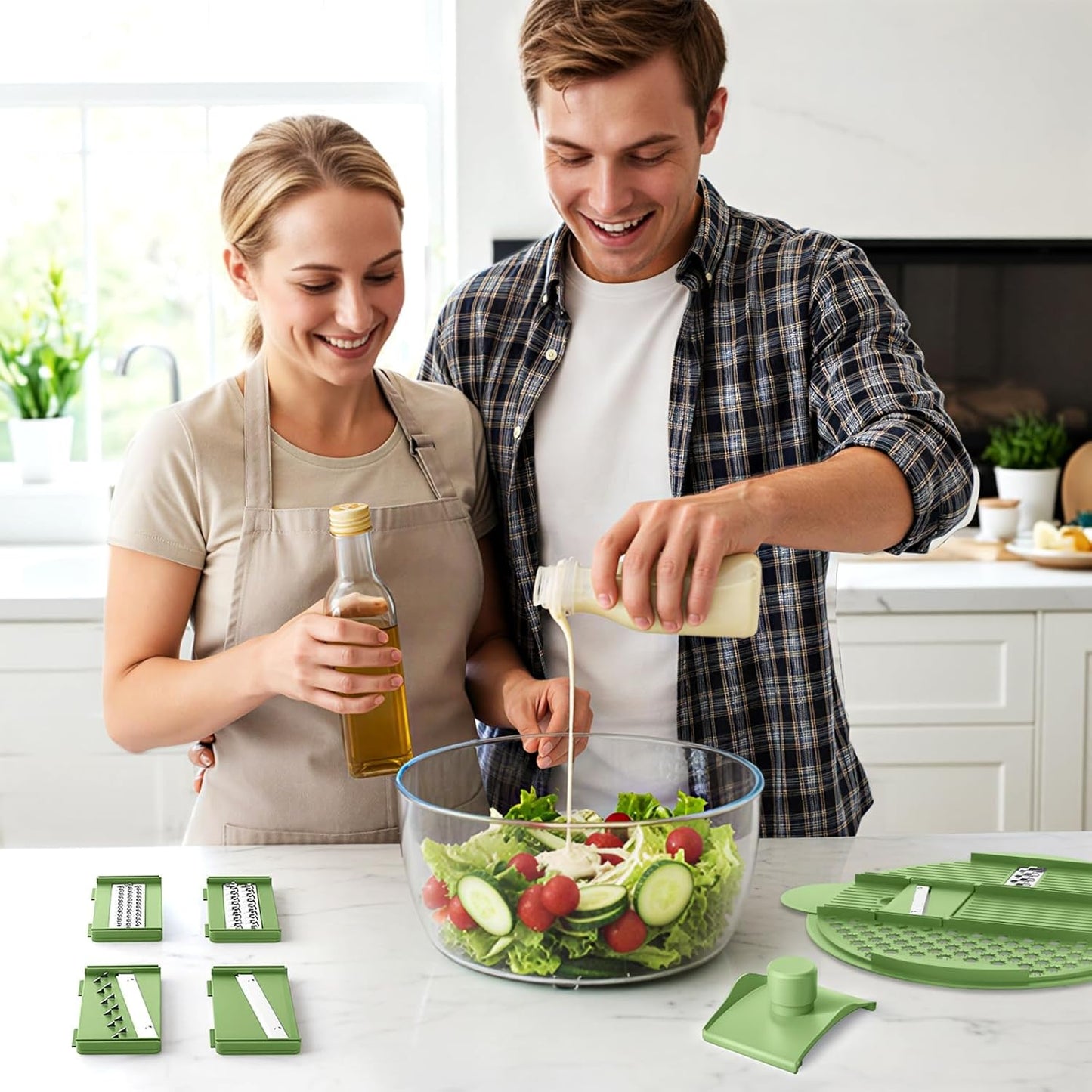 HomeHacks Salad Spinner Large Lettuce Spinner, Large Fruit Cleaner with Double Drainage Holes, 5 Chopping Blades, High Efficiency for Kitchen Washing & Drying Leafy Vegetables, Easy Press (Grey)