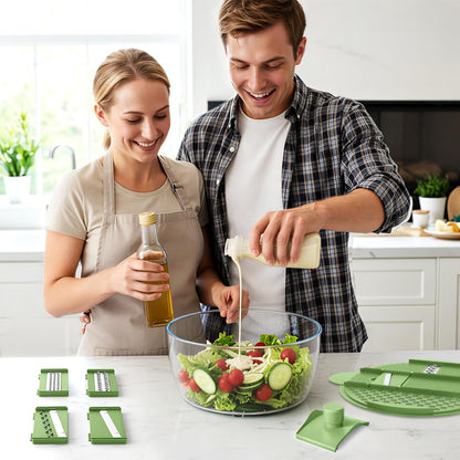 HomeHacks Salad Spinner Large Lettuce Spinner, Large Fruit Cleaner with Double Drainage Holes, 5 Chopping Blades, High Efficiency for Kitchen Washing & Drying Leafy Vegetables, Easy Press (Grey)