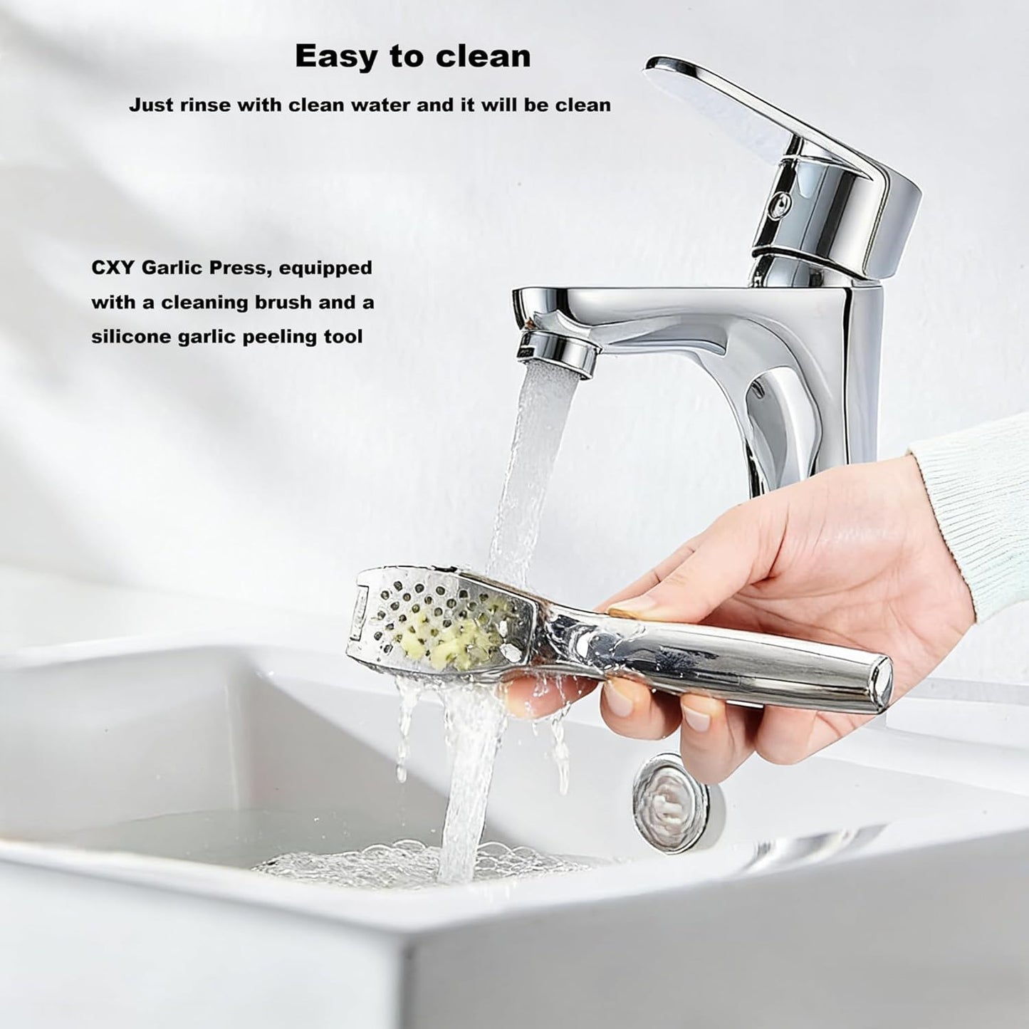 Stainless Steel Garlic Press and Mincer Set, Heavy Duty Garlic Crusher with Ergonomic Handle Rustproof Easy Squeeze Garlic Press Stainless Steel Professional Garlic Mincer Tool for Kitchen Use