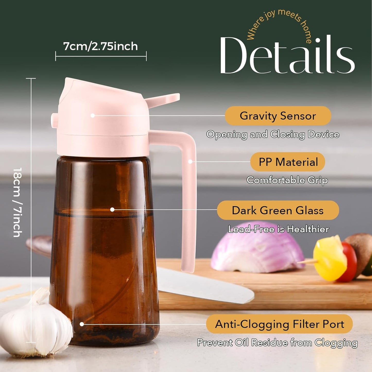 YARRAMATE 2Pcs 16oz/470ml Dark Brown Oil Sprayer for Cooking with Stickers, Food-grade Premium 2 in 1 Olive Oil Dispenser Bottle for Kitchen Gadgets, Air Fryer, Salad, Frying, BBQ (Black&OliveGreen)