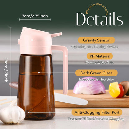 YARRAMATE 16oz/470ml Light Blocking Oil Sprayer for Cooking with Stickers, Food-Grade 2 in 1 Olive Oil Dispenser Bottle for Kitchen, Premium Dark Amber Glass Oil Bottle for Air Fryer, BBQ (Black)