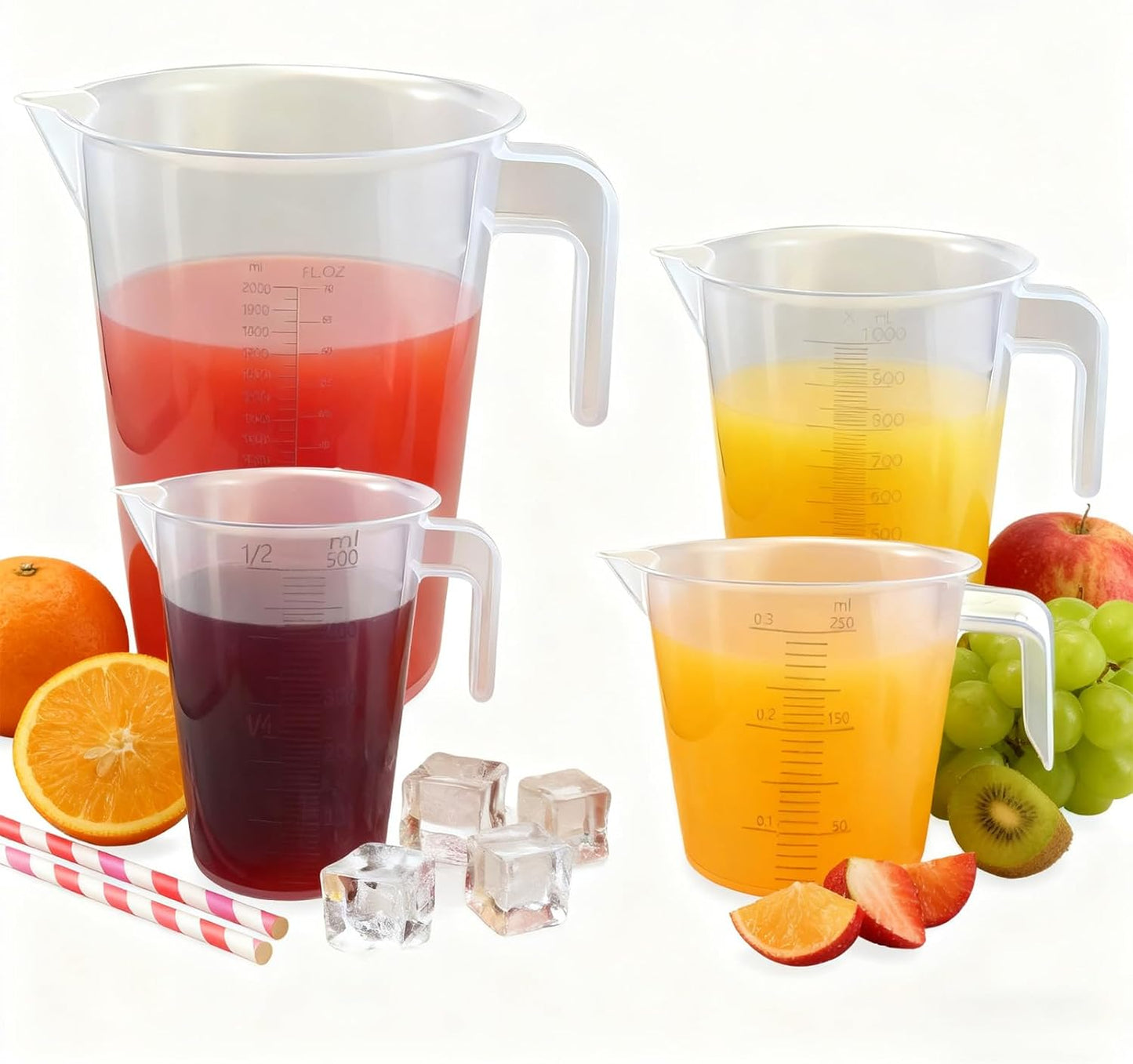 Multi-Purpose Measuring Cup Set - 1/2/4 Cup BPA-Free Unbreakable Plastic - Stackable Dishwasher Safe - Liquid/Solid Measurement - Kitchen Essential
