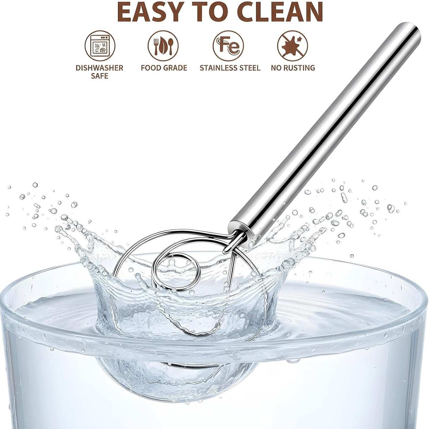 7.87 Inch Danish Dough Whisk Stainless Steel Dutch Whisk Sourdough Mixer Tools For Pizza Pastry Cake Batter Mixing Easy & Quick Ergonomic Bread Dough With Single Hole Design, Silver