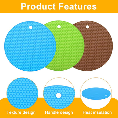 uxcell 3pcs Silicone Jar Opener Pads, 17.5cm/7" Texture Can Opener Multipurpose Round Bottle Lid Opener Non-Slip Coasters for Weak Hands Seniors Children, Orange, Blue, Gray