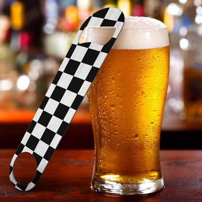 Black White Checkered Stainless Steel Bottle Opener Cool Car Racing Sports Plaid Pattern Geometric Design Flat Beer Bottle Opener Keychain for Home Kitchen Bar Restaurant Party Birthday Gift