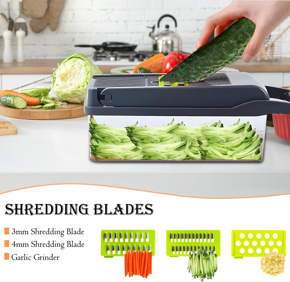 Vegetable Chopper, 14-in-1 Mandoline Slicer, Multifunctional Veggie Chopper, Potato Chopper, Vegetable Dicer, Food Chopper with Container, Chopper Vegetable Cutter with 7 Blades Kitchen Essentials