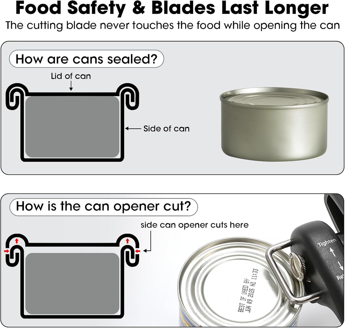 Beneno Can Opener, Manual Side Safe Cut Can Opener Smooth Edge with Durable Sharp Blade, Effort-Saving Knob & Comfortable Non-slip Handle, Brown