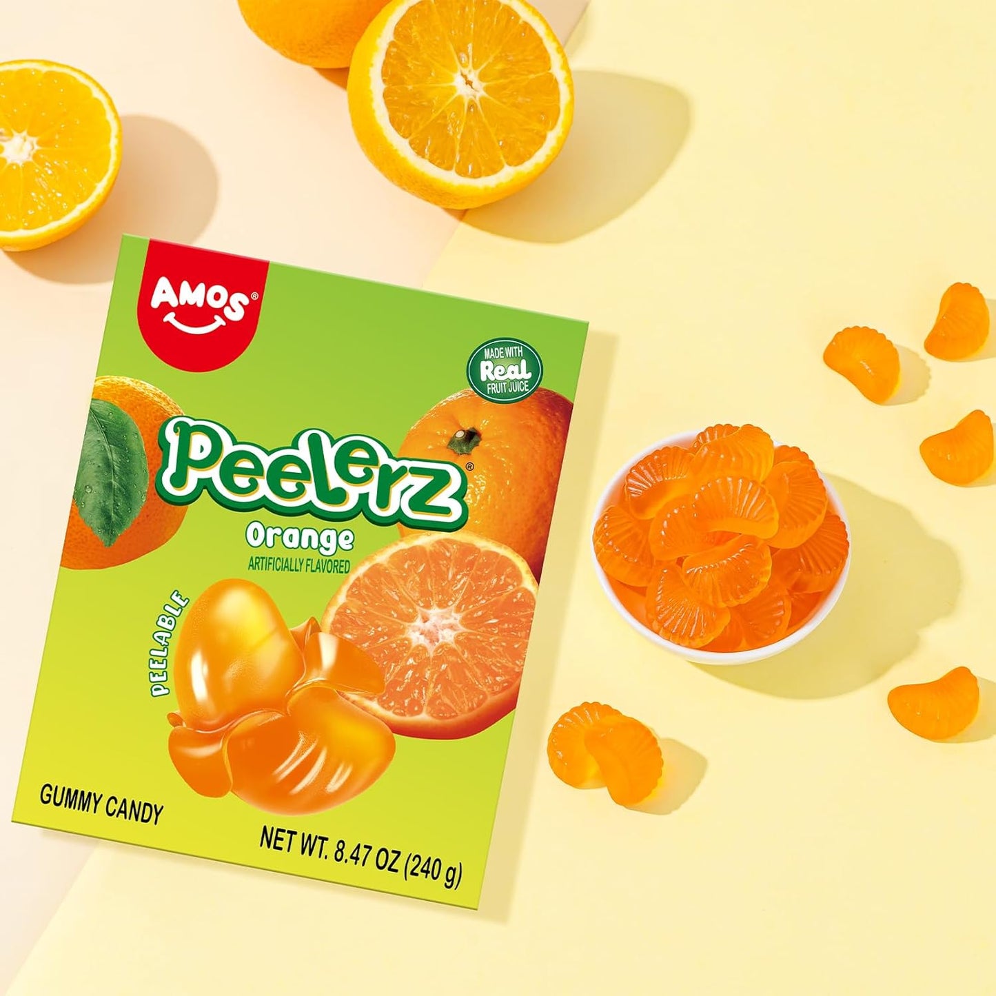 AMOS Peelerz Peelable Gummy Candy Variety Pack, Mango White Peach Banana Green Apple Passion Fruit Lychee, Soft Chewy Fruit Snack, Pack of 6