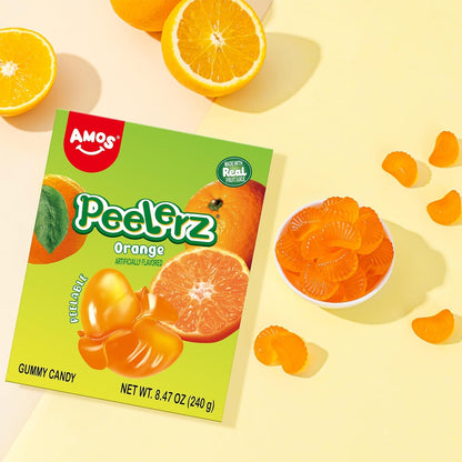 AMOS Peelerz Peelable Gummy Candy Variety Pack, Mango White Peach Banana Green Apple Passion Fruit Lychee, Soft Chewy Fruit Snack, Pack of 6