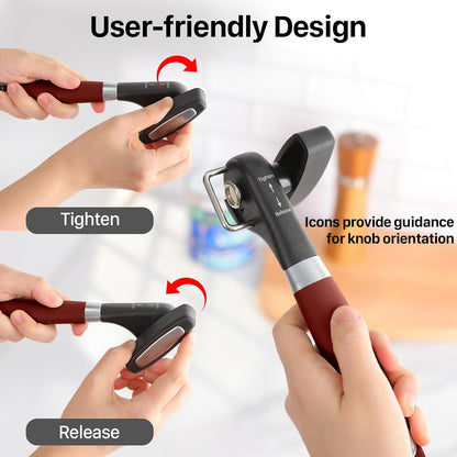 Beneno Can Opener, Manual Side Safe Cut Can Opener Smooth Edge with Durable Sharp Blade, Effort-Saving Knob & Comfortable Non-slip Handle, Brown