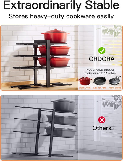 ORDORA Pots and Pans Organizer for Cabinet 16.61 Height, 8 Tier Pot Organizers Rack with 3 DIY Methods, Adjustable Pan Organizer under Cabinet Kitchen Organization and Storage