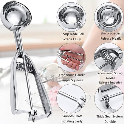 Coraltree Ice Cream Scoop, 3Pcs Cookie Scoop Set, Small/Medium/Large Stainless Steel Scoops, Professional Scoop with Trigger Release for Baking, Cookie, Fruit and Ice Cream