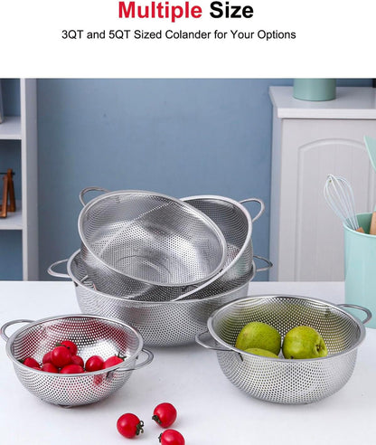 5-Quart Colander for Kitchen, Stainless Steel Colander with Base, Pasta Strainer with Handle, Food Strainer for Spaghetti, Vegetables, Fruit
