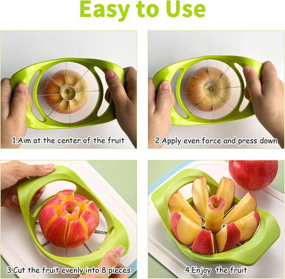 2 Pack Apple Slicer 8 Super Sharp Stainless Steel Blades Apple Slicer, Corer and Divider, Heavy Duty Stainless Steel Apple Cutter, Dishwasher Safe (B)