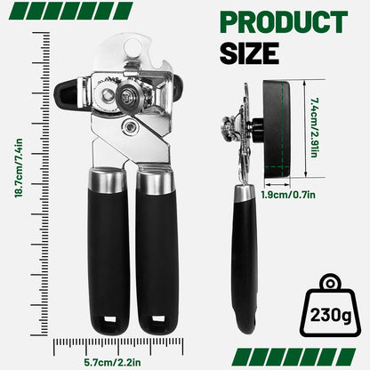 Can Opener Multifunction Manual Can Opener Features Black Stainless Steel Construction Open Can Beer Bottle with Magnetic Function for Daily Kitchen Use Seniors and Arthritis Hands