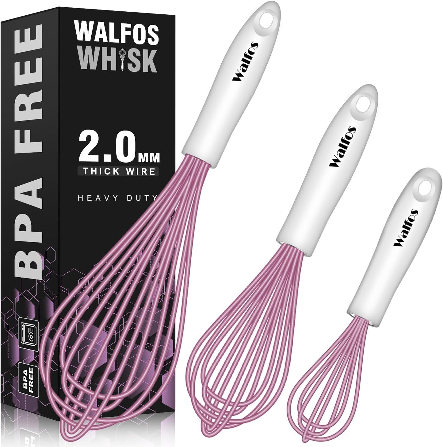 Walfos Mini Whisks Stainless Steel, Small Whisk 2 Pieces, 5in and 7in Tiny Whisk for Whisking, Beating, Blending Ingredients, Mixing Sauces