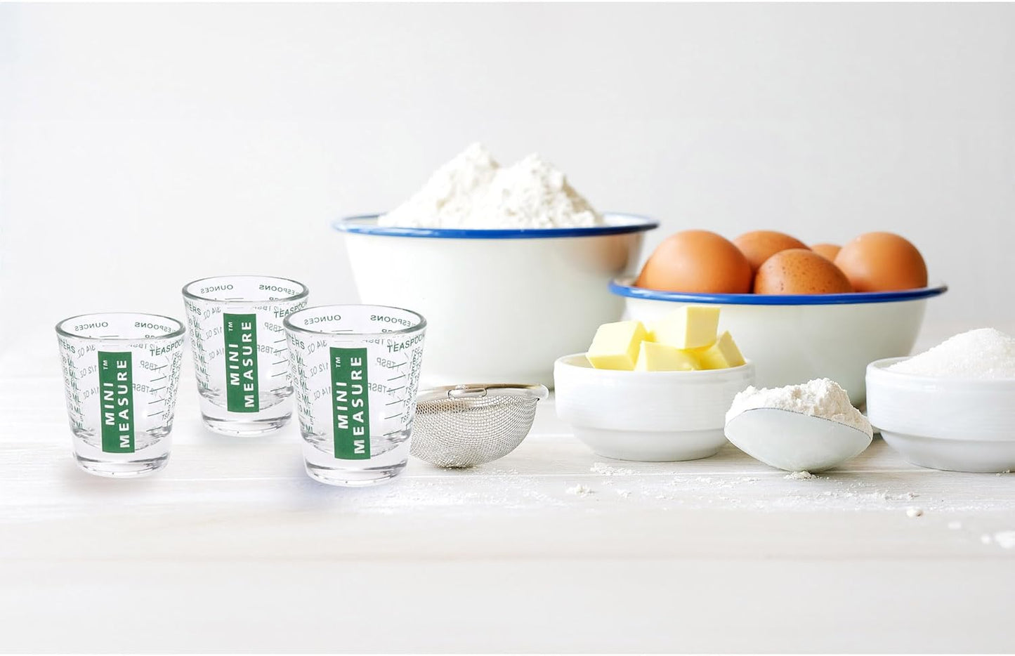 Kolder Mini Measure Heavy Glass, 20-Incremental Measurements Multi-Purpose Liquid and Dry Measuring Shot Glass, White