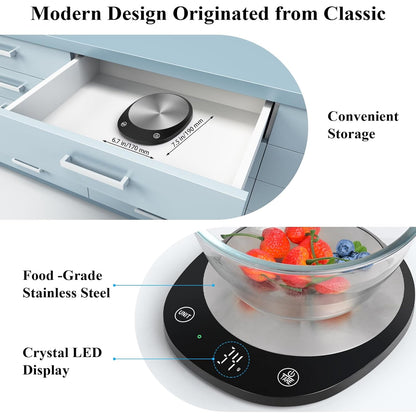 Homebuds 22lb/10kg Food Scale, Precision 0.1oz/1g by Our Professional Scale Factory Since 2001, Kitchen Scales Digital Weight Grams and Ounces for Cooking and Baking, LED, 3*AAA Batteries, Blue