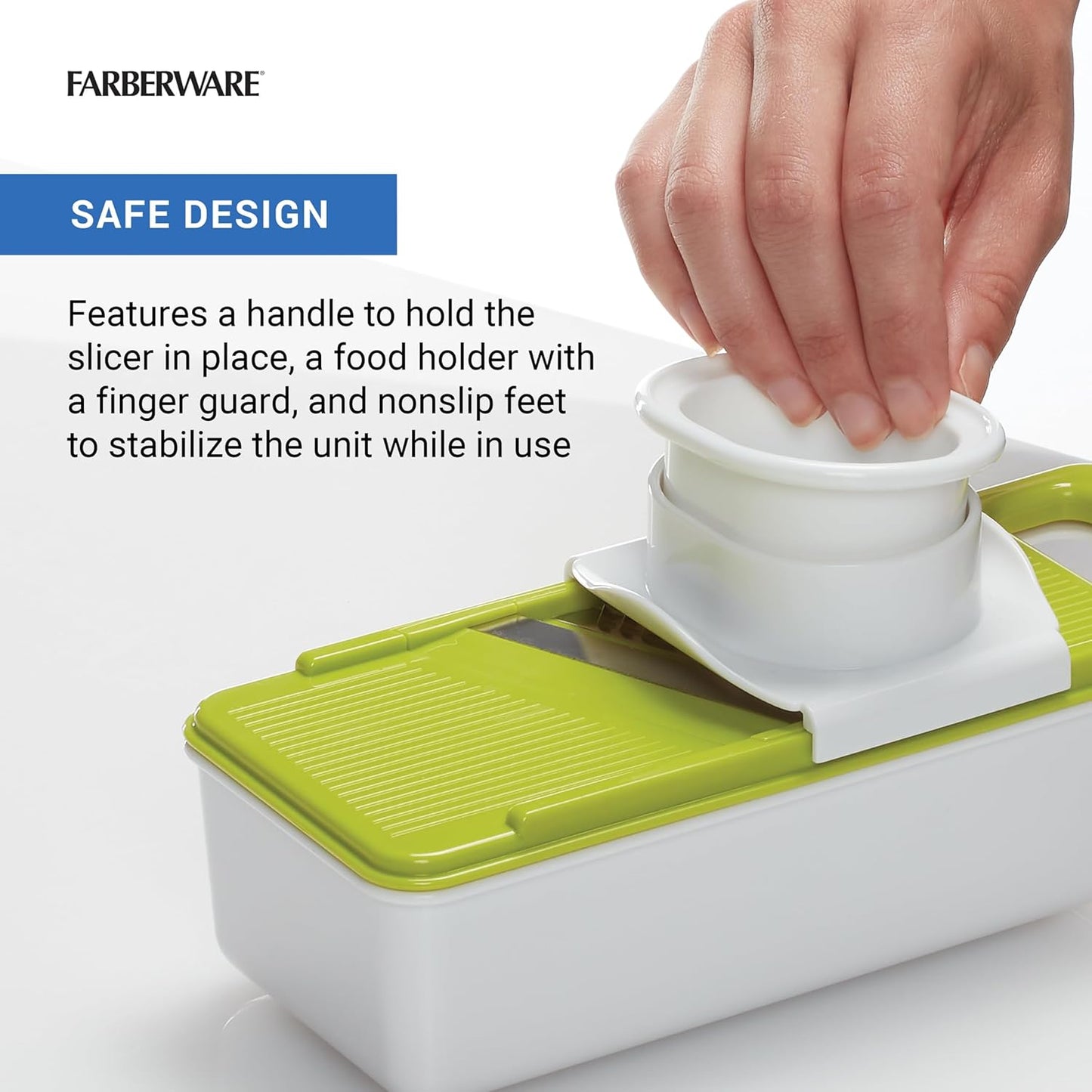 Farberware Professional Mandoline Slicer with Storage Case, White and Green