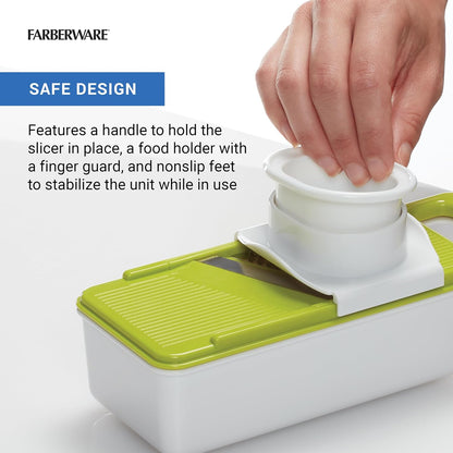 Farberware Professional Mandoline Slicer with Storage Case, White and Green