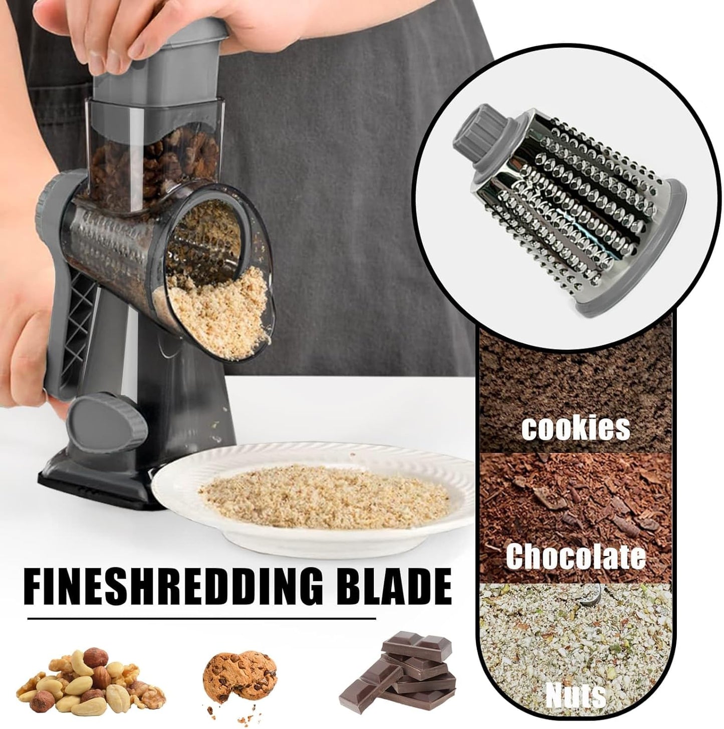 Cheese Grater Hand Crank, Stainless Steel Cheese Shredder with Strong Suction Base, Rotary Grater for Carrots, Potatoes, Vegetables and Fruits, Easy to Clean