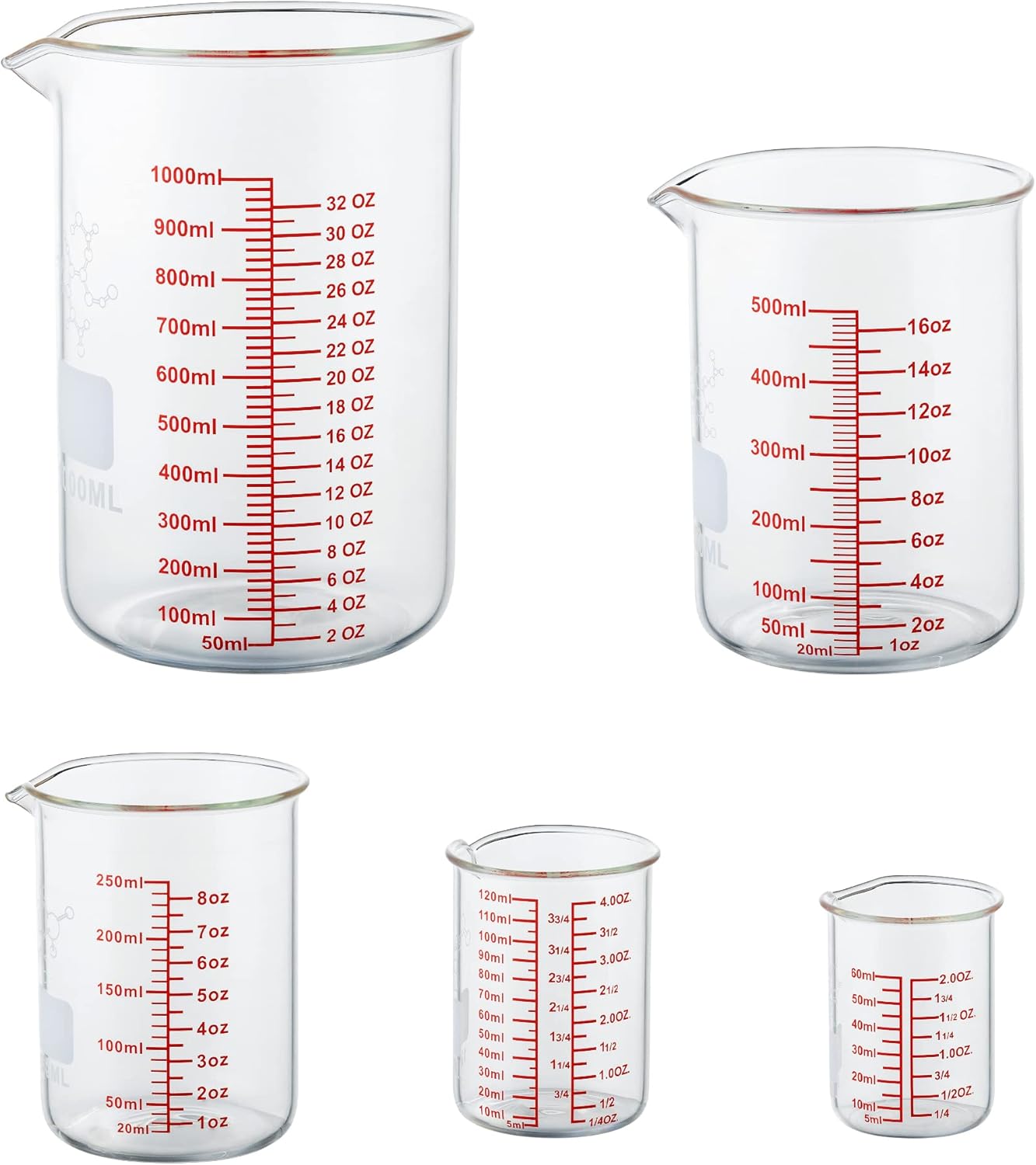 High Borosilicate Glass Measuring Cup-V-Shaped Spout，Glass Measuring Beaker for Kitchen or Restaurant, Easy to Read, 60 ML (2 Oz)-Pack of 2