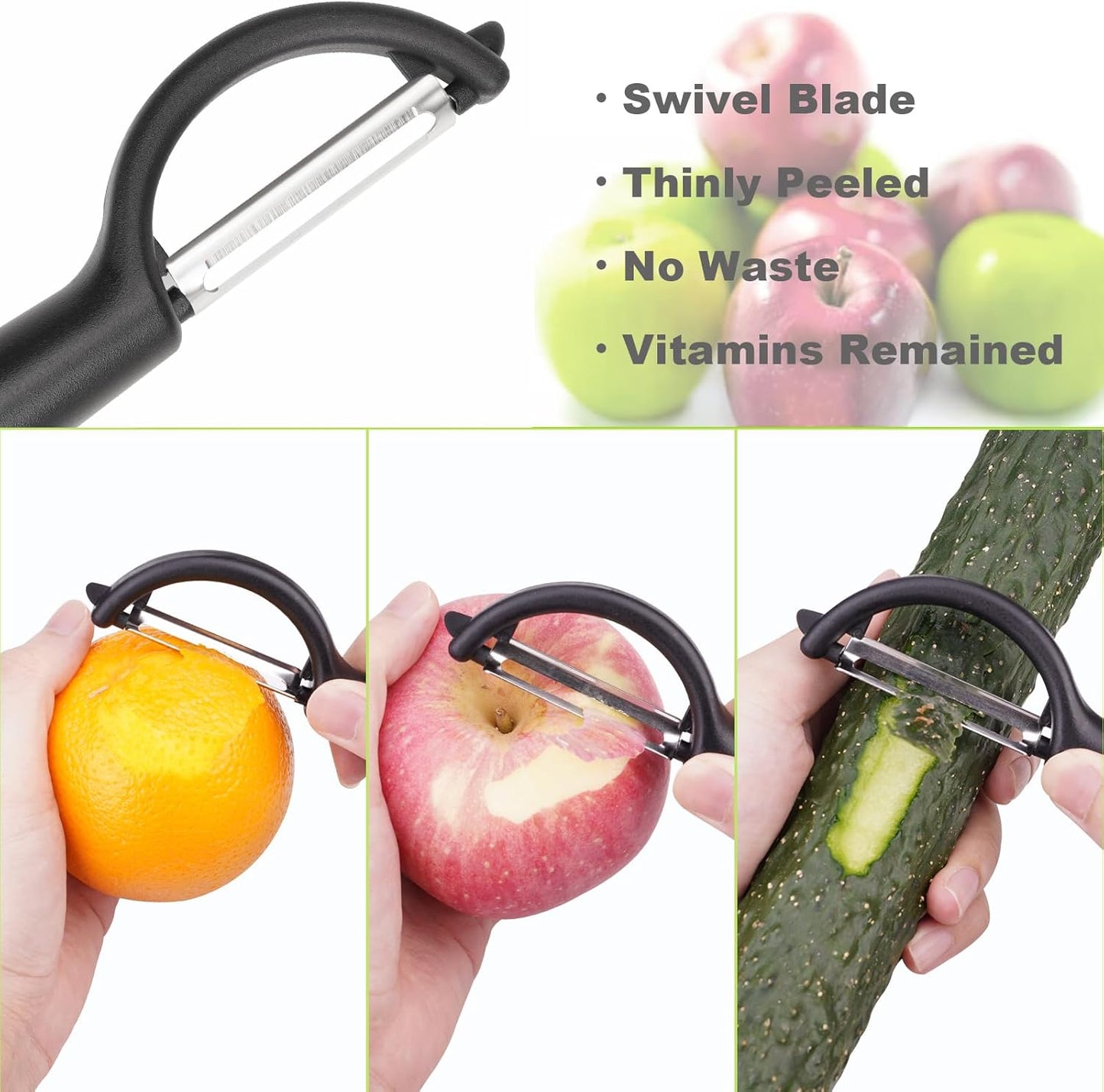 Upgraded Apple Slicer, Corer and Divider, 4.72 Inch 8 Super Sharp Stainless Steel Blades, 1 Super Sharp Peeler, 2 Fruit Forks and 1 Orange Citrus Peeler Tool, Green