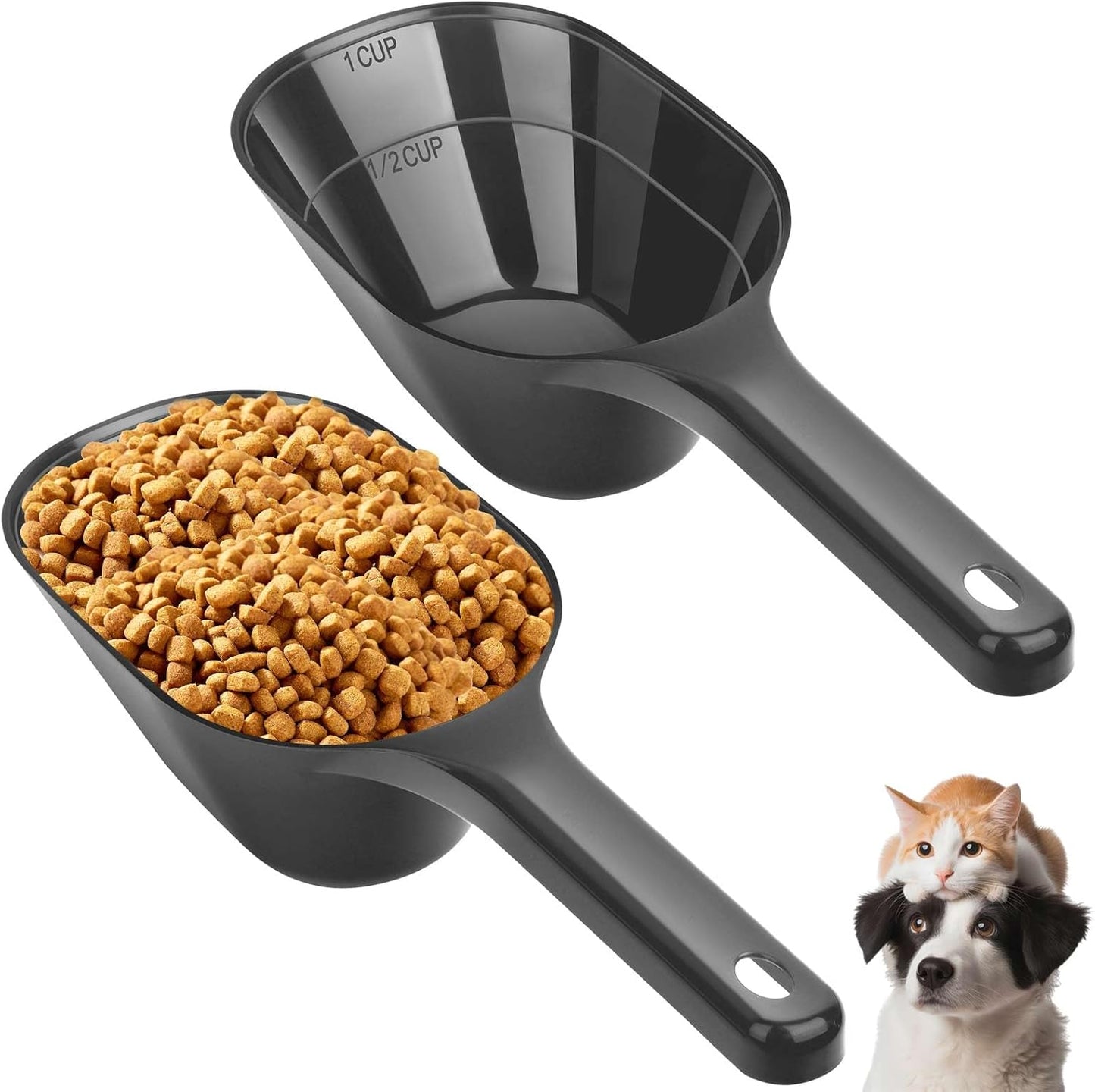 2 PACK Dog Food Scoop,1 Cup Capacity Pet Food Scoop With Measuring Lines For Dog, Puppy and Cat (Black)