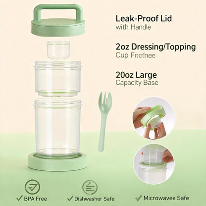 4 Pack Salad Cup with Dressing Container and Spoons - Portable Plastic Salad Prep Containers to Go - Leak-Proof Yogurt Parfait Cups - 2-Tier Meal Prep Containers for Breakfast & Lunch, Office, School