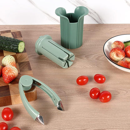 Cucumber Cutter, Strawberry Huller Stem Remover and Strawberry Slicer Set, Grape and Cherry Tomato Slicer for Kids,Fruit and Vegetable Slicer Suitable for Salad and Cake Decoration