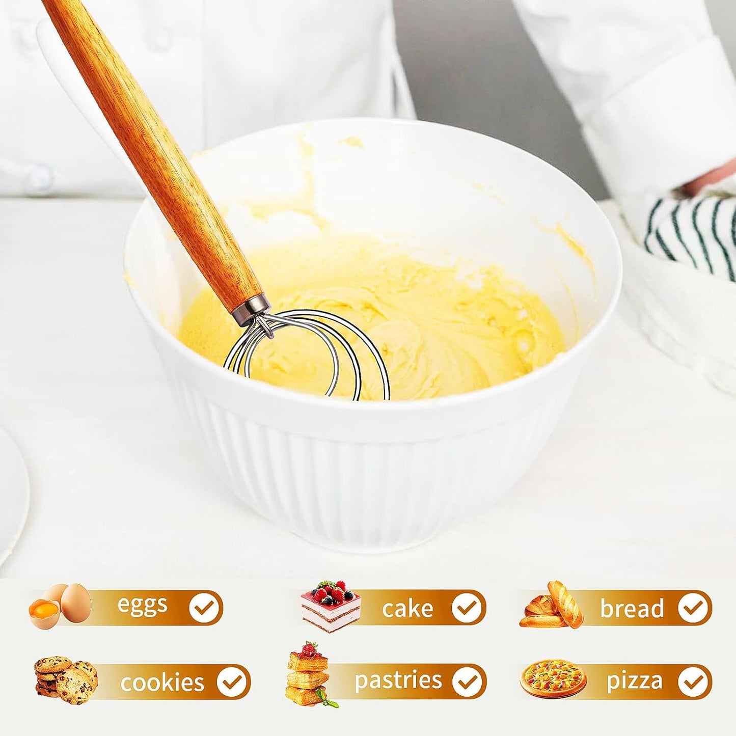 TEEVEA Danish Dough Whisk Stainless Steel for Sourdough Pizza and Bread Baking