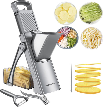 SupMaKin Upgrade Safe Mandoline Slicer Plus, Vegetable Chopper, Potato Slicer, Food Slicer Onion Chopper, Fry Cutter, Veggie Salad Dicer Kitchen Chopping Artifact Gifts (Blue)