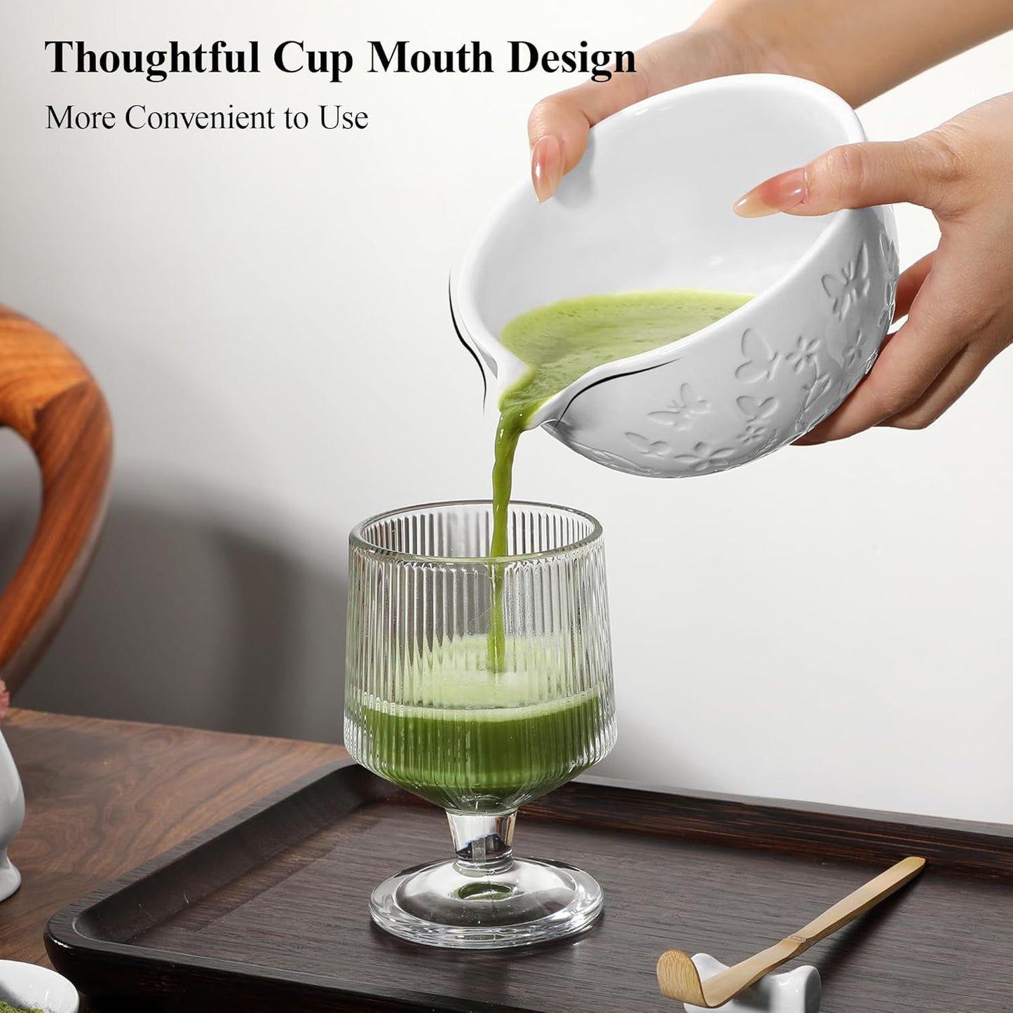 Matcha Whisk Set 7 PCS Matcha Bowl, Matcha Whisk and Holder, Bamboo Scoop and Scoop Rest, Stainless Sifter and Tea Towel Ceramic Matcha Set Japanese Matcha Kit for Matcha Lovers Pink