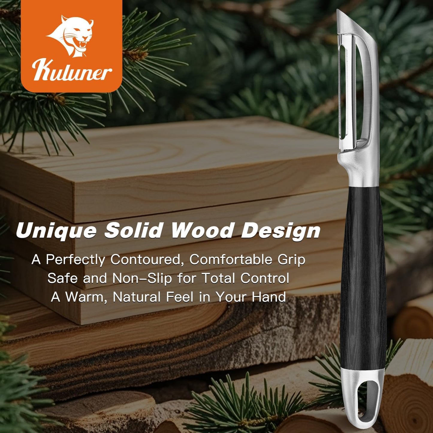 Serrated Blade Premium I Type 304 Stainless Steel Multifunctional Kitchen Peeler Real Wood Handle Ultra Sharp Blade Vegetable Potato Apple（Agarwood）