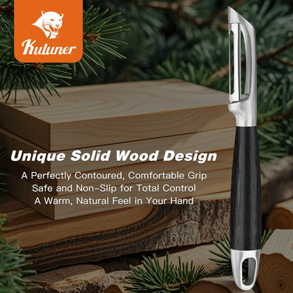 Serrated Blade Premium I Type 304 Stainless Steel Multifunctional Kitchen Peeler Real Wood Handle Ultra Sharp Blade Vegetable Potato Apple（Agarwood）