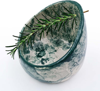 Green Ceramic Herb Stripper Bowl with Multi-Sized Holes Kitchen Gadget Tool for Fresh Rosemary, Parsley, Basil, Mint & More , Angled Serving Bowls for Party Stylish Dish for Berries, Nuts, Dips Fruit